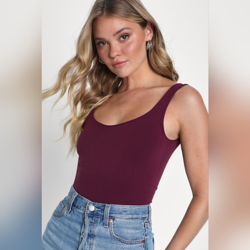 NWOT Free People Clean Lines Burgundy Sleeveless Bodysuit, Size M/L